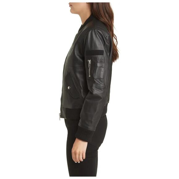 Deadwood Recycled Lambskin Leather Bomber Jacket Size Large - Picture 4 of 15